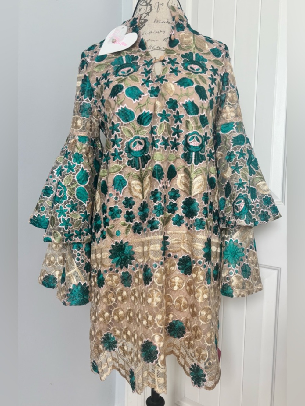 Buddy Love Green & Gold Floral Lace dress
